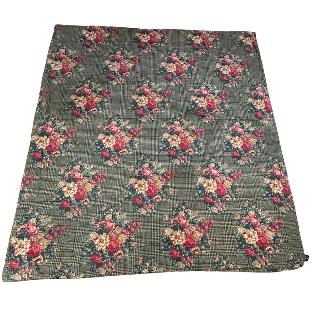 VTG Ralph Lauren Catherine King Comforter‎ 2 Shams Set Green Floral Houndstooth